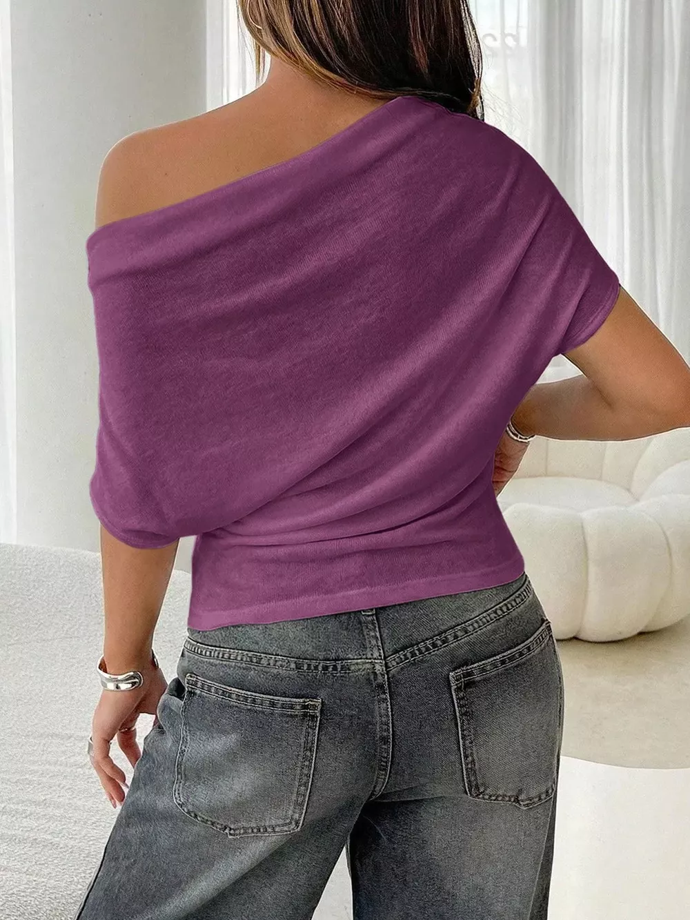 Off-Shoulder Ruched Knit T-Shirt, image 22