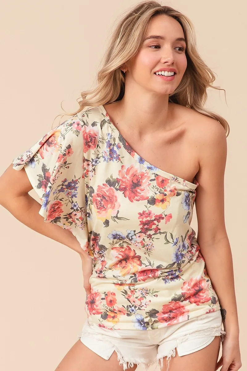 Floral Printed Jersey Knit Ruffle Sleeve Top, image 6