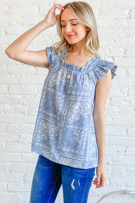 Boho Print Ruffle Baby Doll Tank Top, image 6