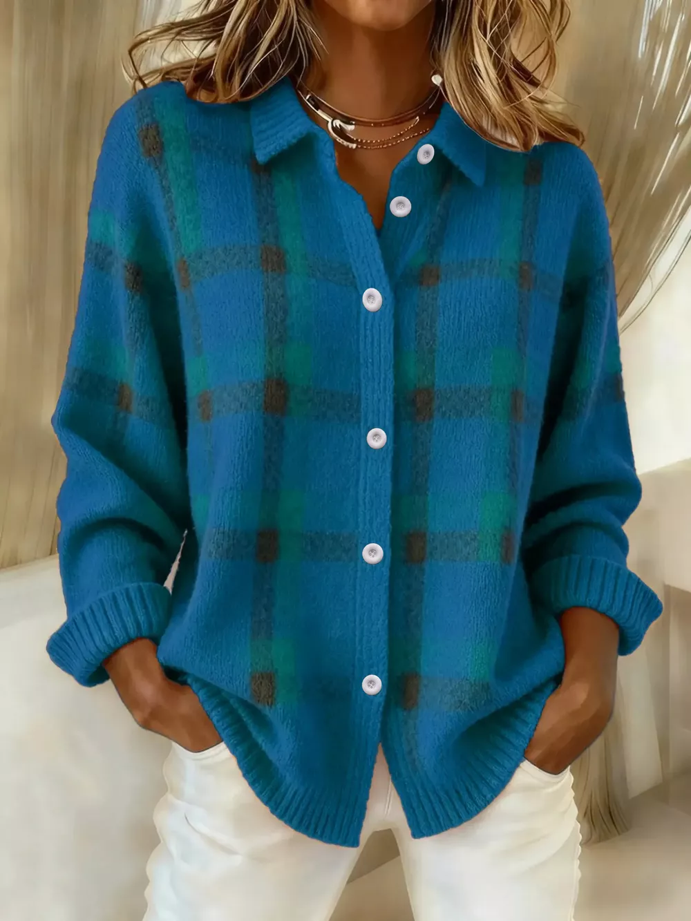 Plaid Button-Up Cardigan, image 5
