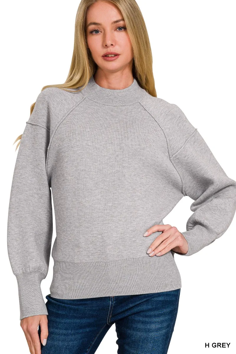 Viscose Mock Neck Exposed Seam Sweater, image 2