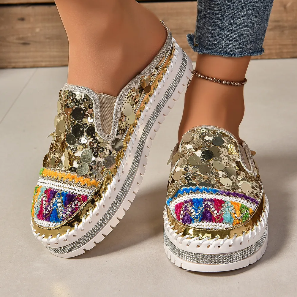 Sequin Round Toe Platform Loafers, image 8