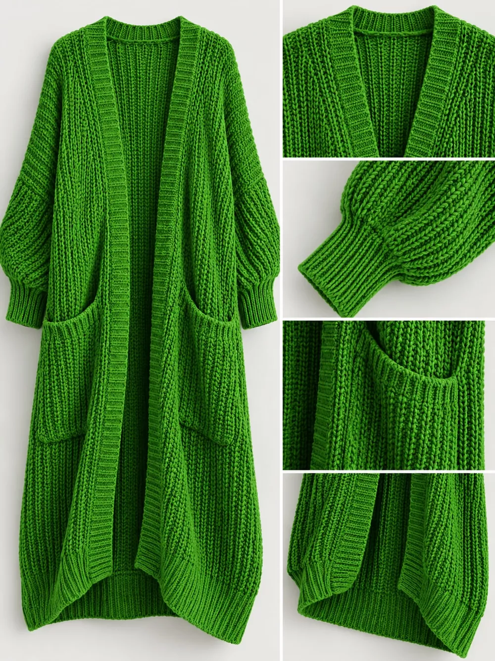Full Size Chunky Knit Openwork Front Longline Cardigan Plus Size, image 4