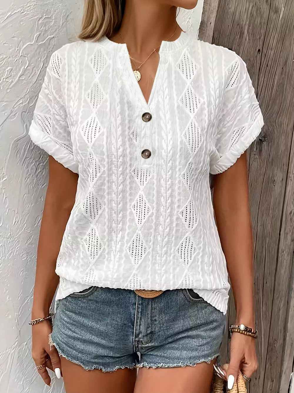 Diamond Pattern Short Sleeve Top, image 4