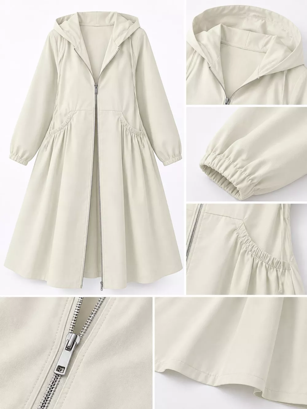 Plus Size Hooded Zip-Up Longline Windbreaker Outerwear, image 23