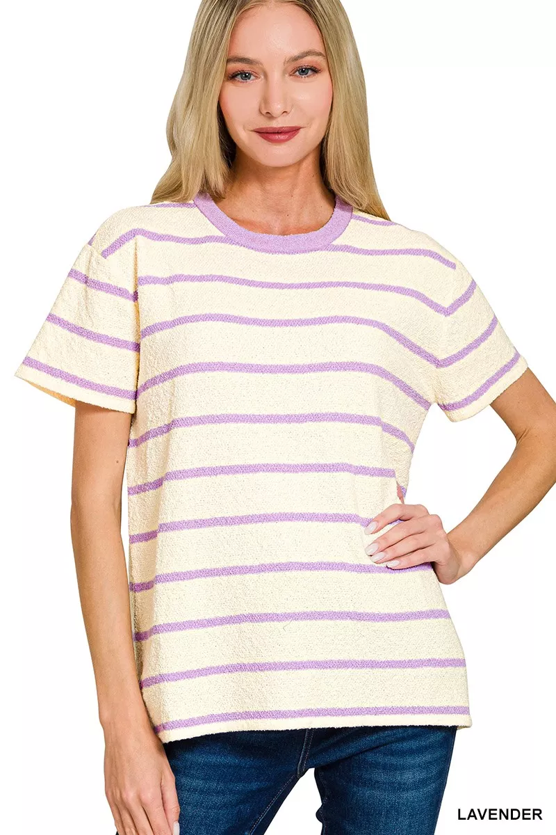 Textured Striped Crew Neck T-Shirt, image 2