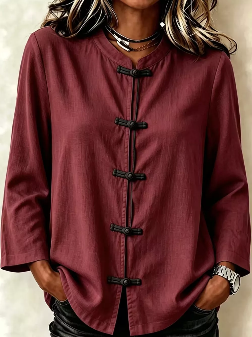 Chinese Style Mandarin Collar Blouse, image 21