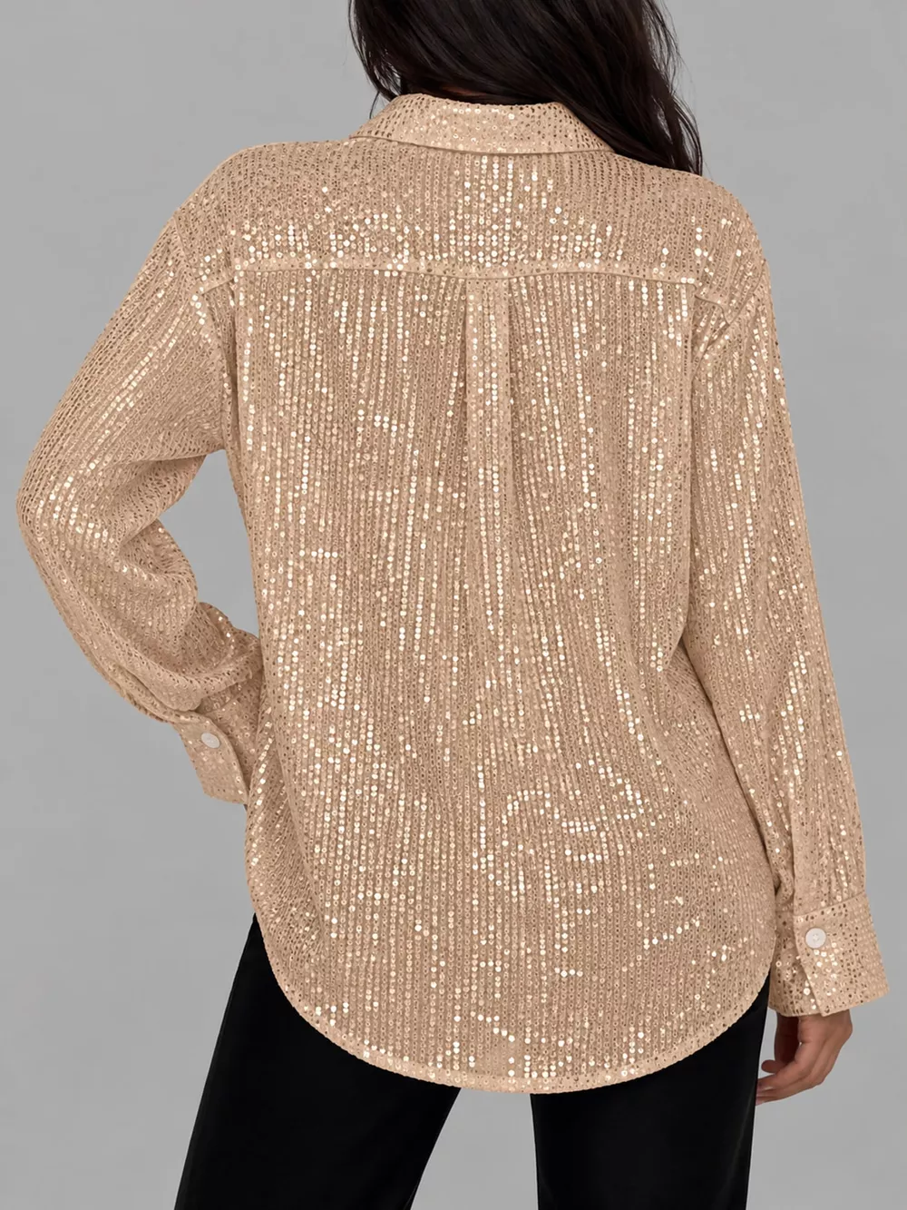Full Size Sequin Button-Down Shirt Plus Size, image 37