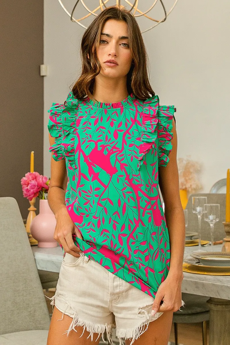 Leopard Leaves Print Woven Top, image 7