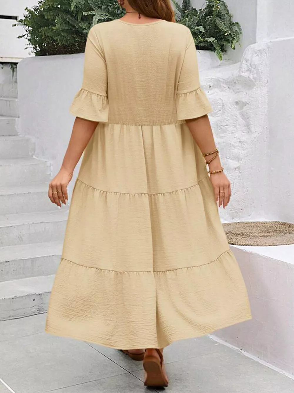 Plus Size Ruffle Sleeves Tiered Midi Dress, image 7