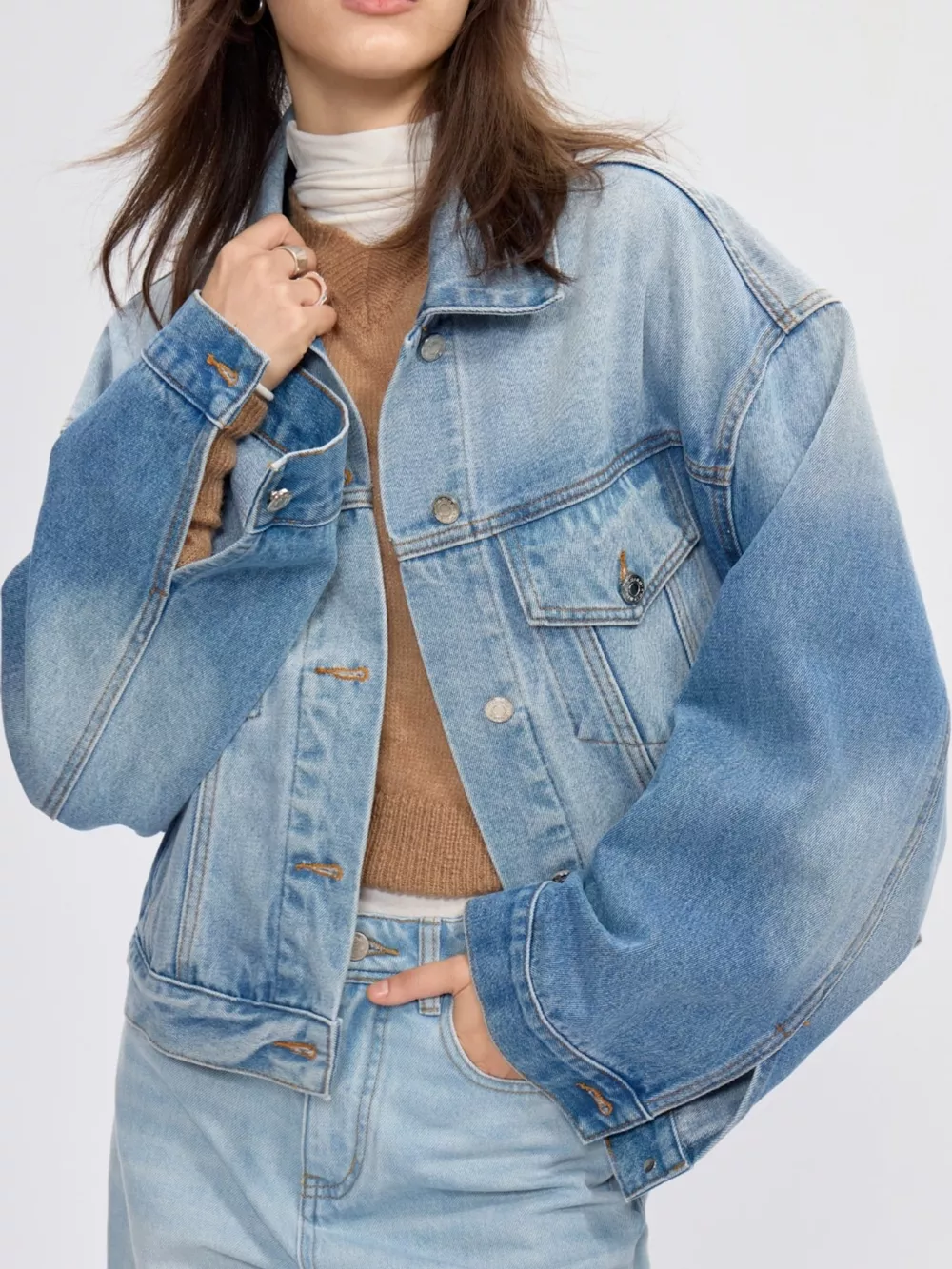 Button Up Dropped Shoulder Denim Jacket