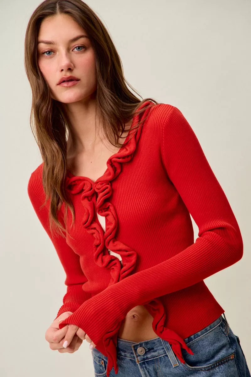 Cascade Ruffle Ribbed Sweater Cardgian, image 12
