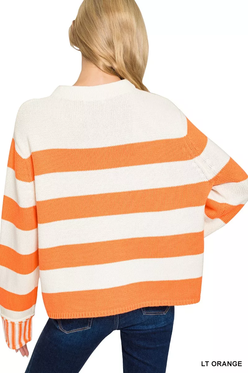 Ribbed Striped Mock Neck Sweater, image 4