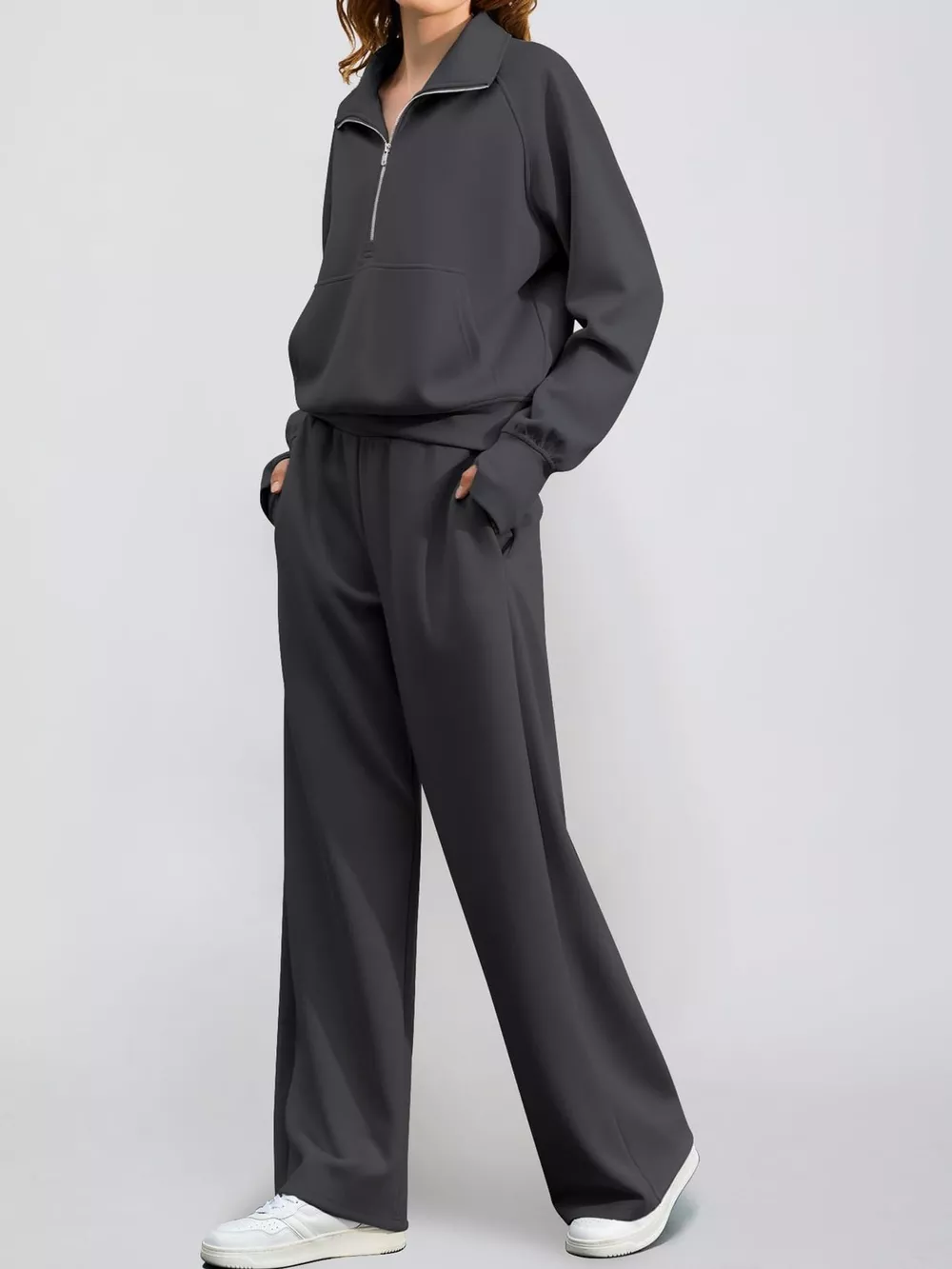 Half-Zip Sweatshirt and Wide-Leg Pants Set, image 9