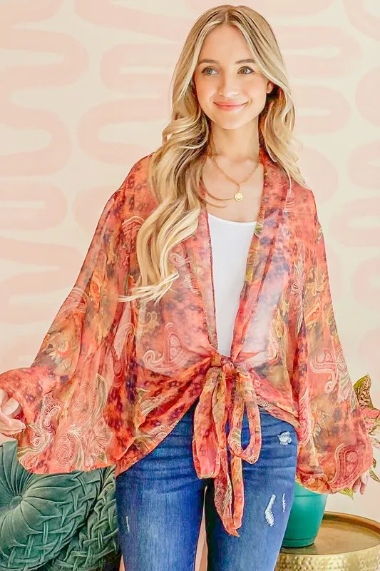 Front Tie Knot Oversized Print Top, image 6