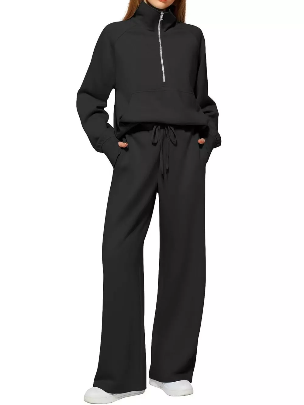Half-Zip Sweatshirt and Wide-Leg Pants Set