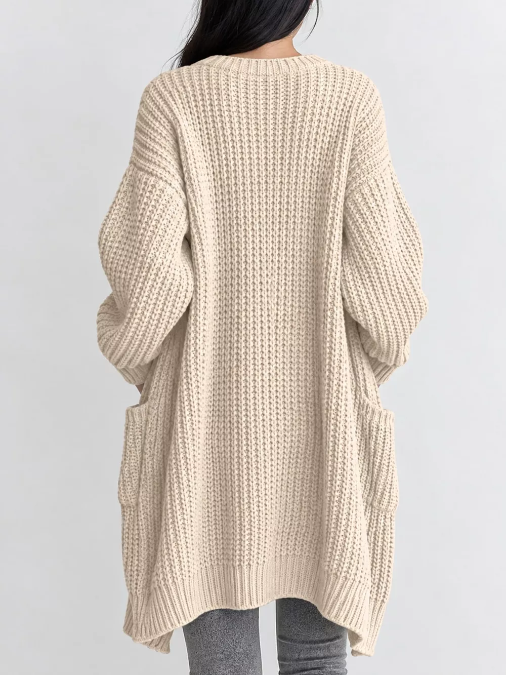 Full Size Chunky Knit Openwork Front Longline Cardigan Plus Size, image 14