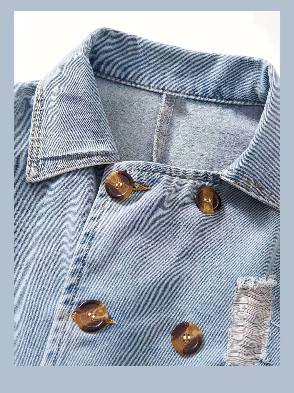 Distressed Double-Breasted Longline Denim Jacket, image 4