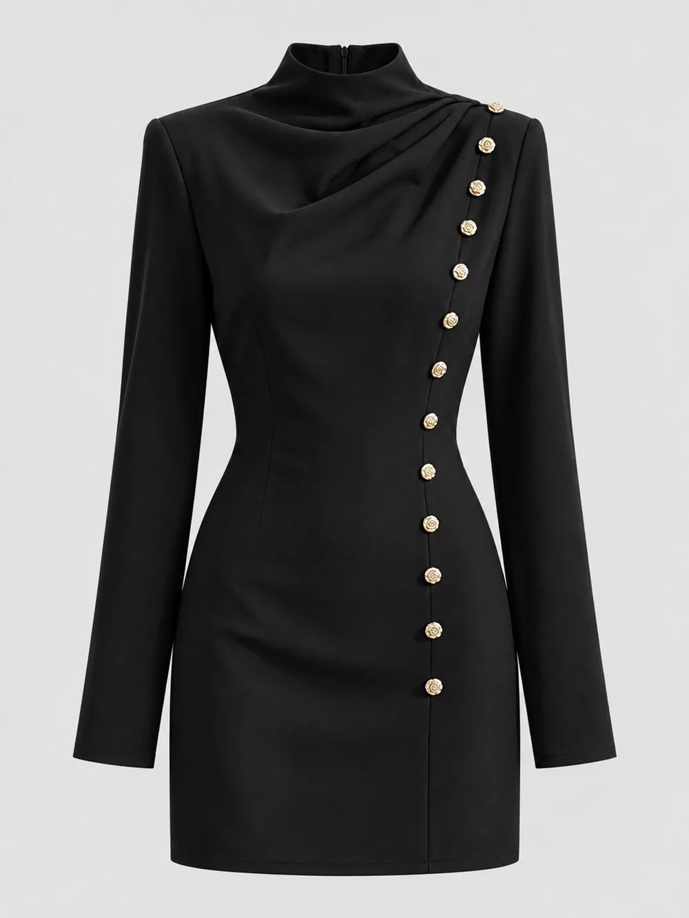 Full Size Decorative Button Mock Neck Mini Dress Plus Size, image 8