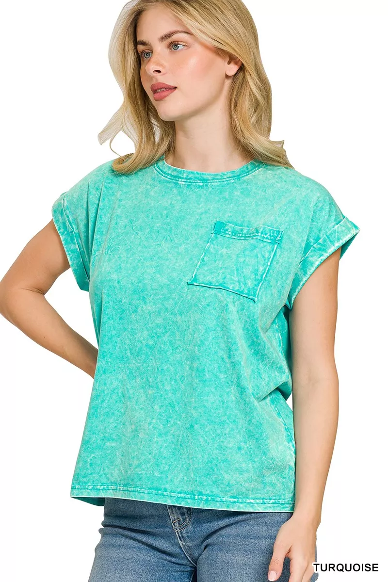 Full Size Crinkle Washed Round Neck Folded Short Sleeve Tee Plus Size