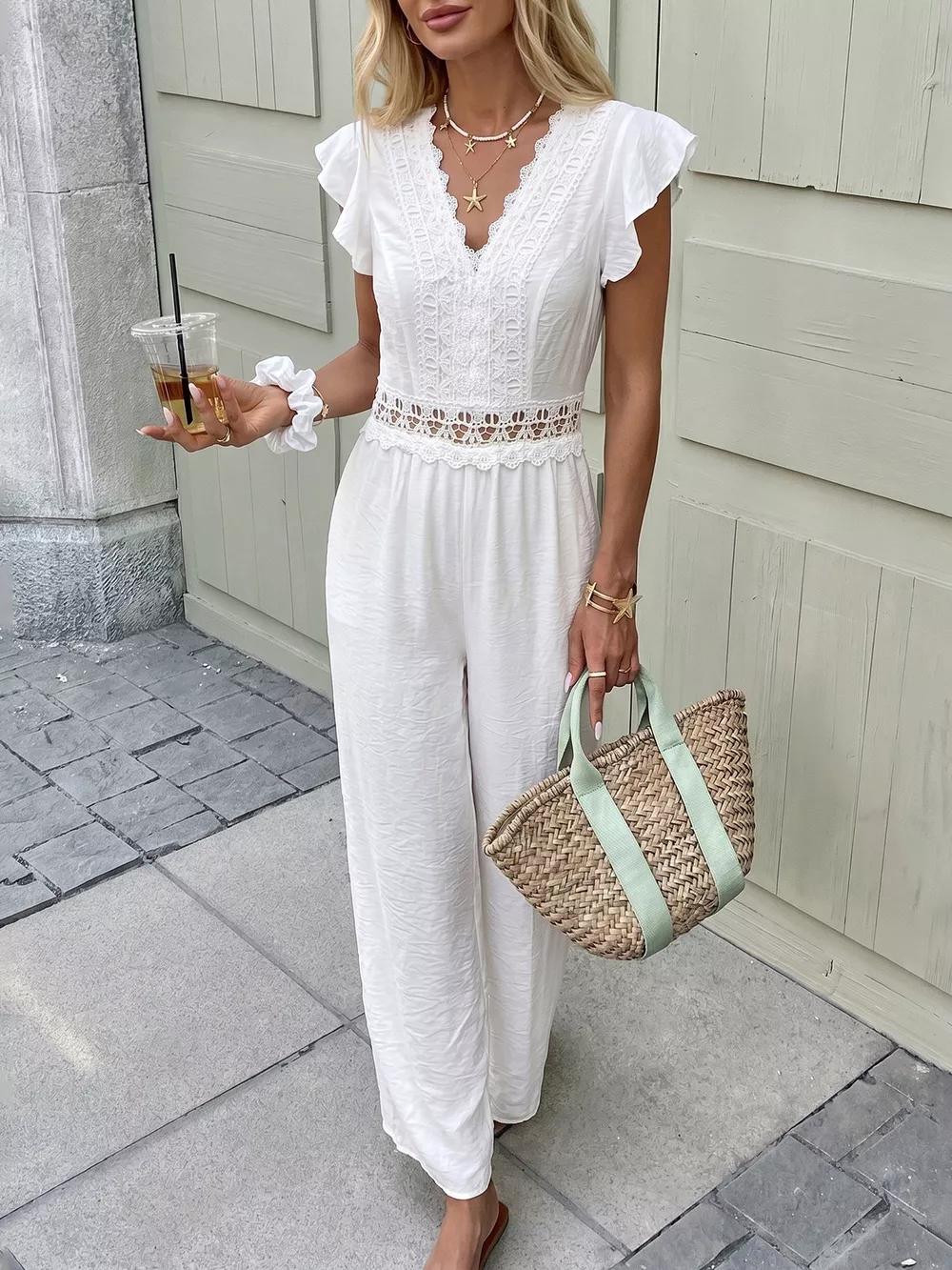 Lace Trim Wide Leg Jumpsuit, image 3