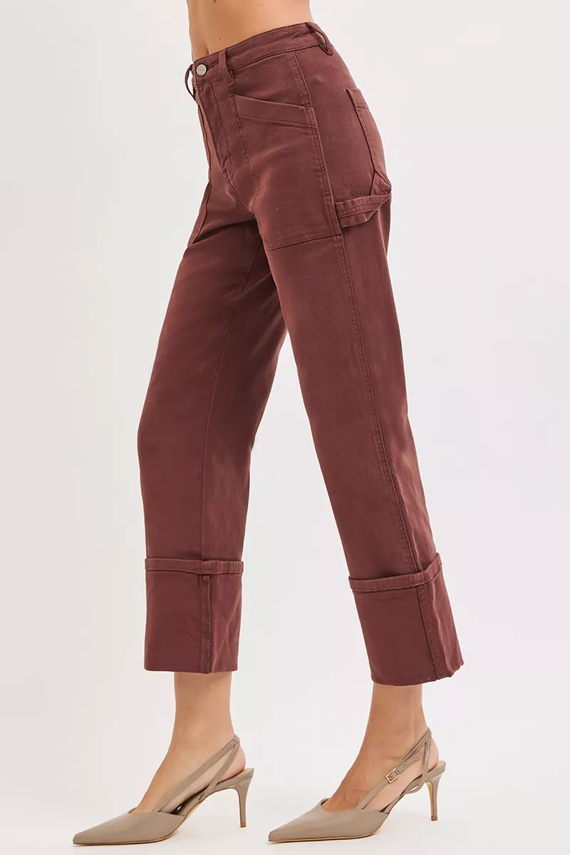 Full Size High Rise Wide Straight Cuffed Patch Jeans Plus Size, image 4