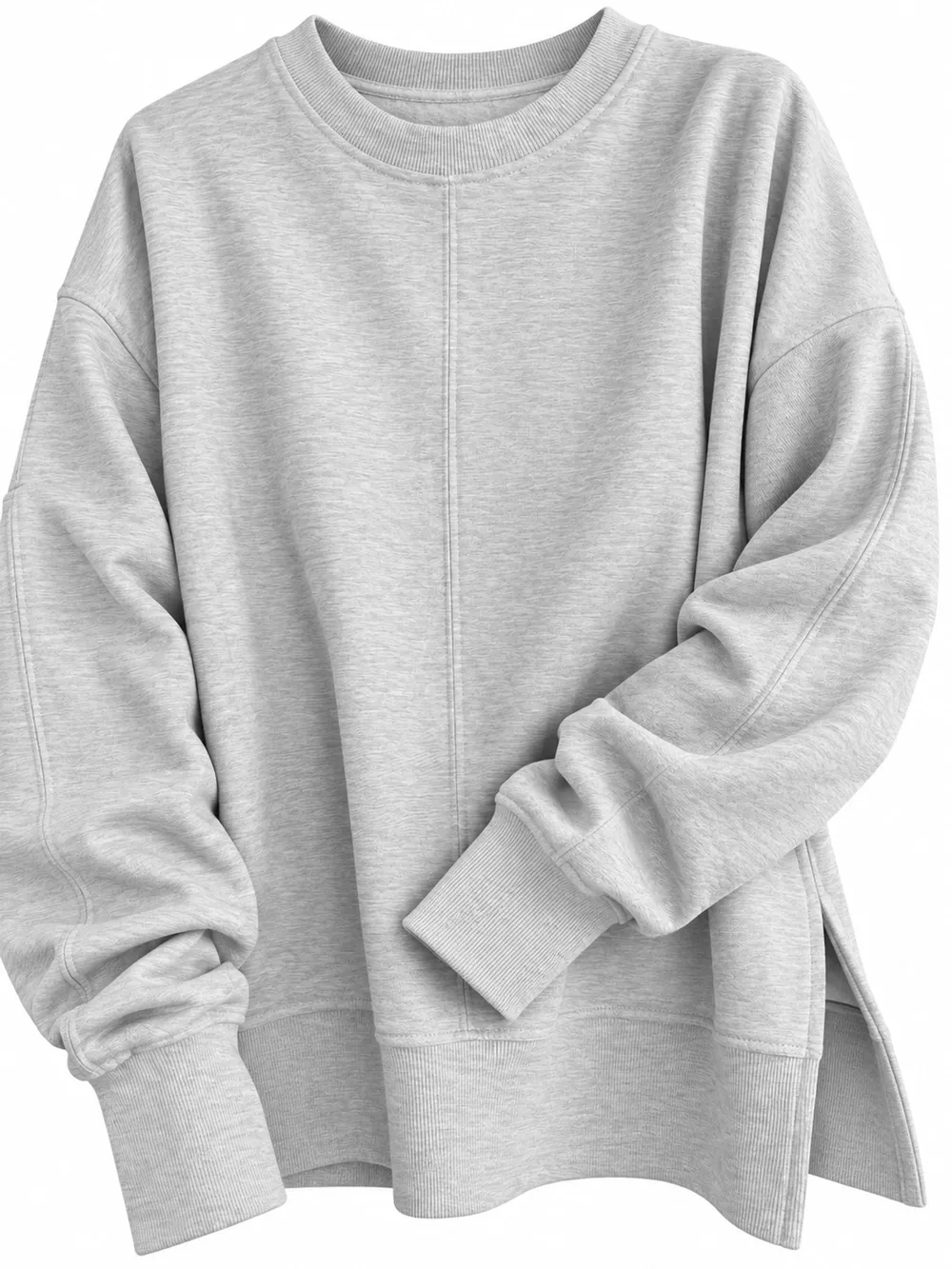Oversized Crew Neck Sweatshirt with Side Slit, image 20