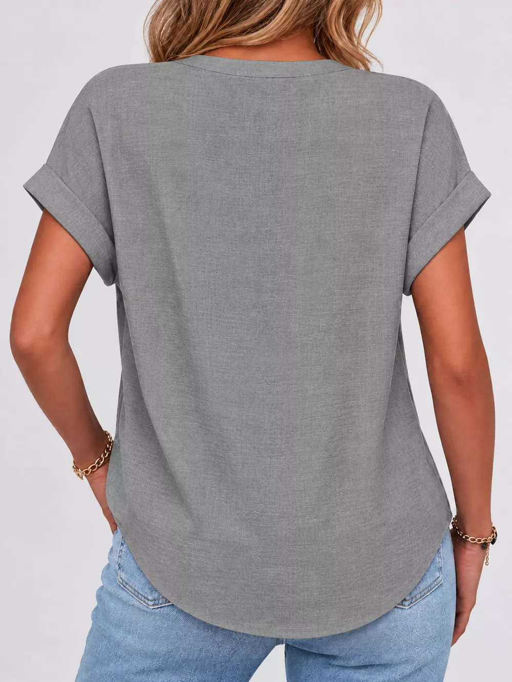 Full Size Button Detail Short Sleeve Blouse Plus Size, image 53