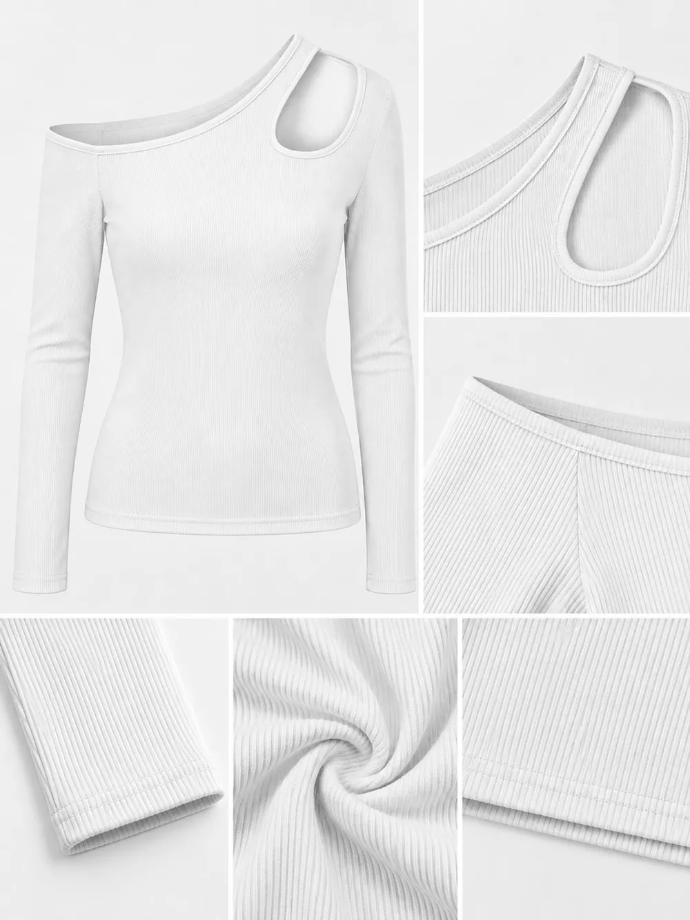 One-Shoulder Cut-Out Long Sleeve T-Shirt, image 24
