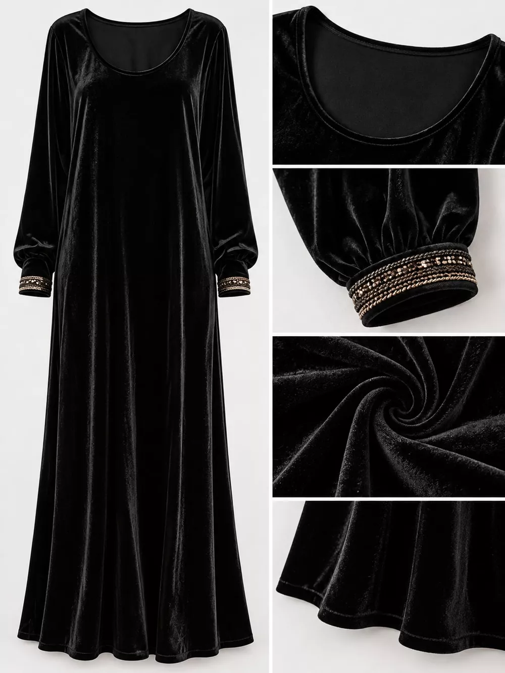 Velvet Long-Sleeve Maxi Dress, image 10