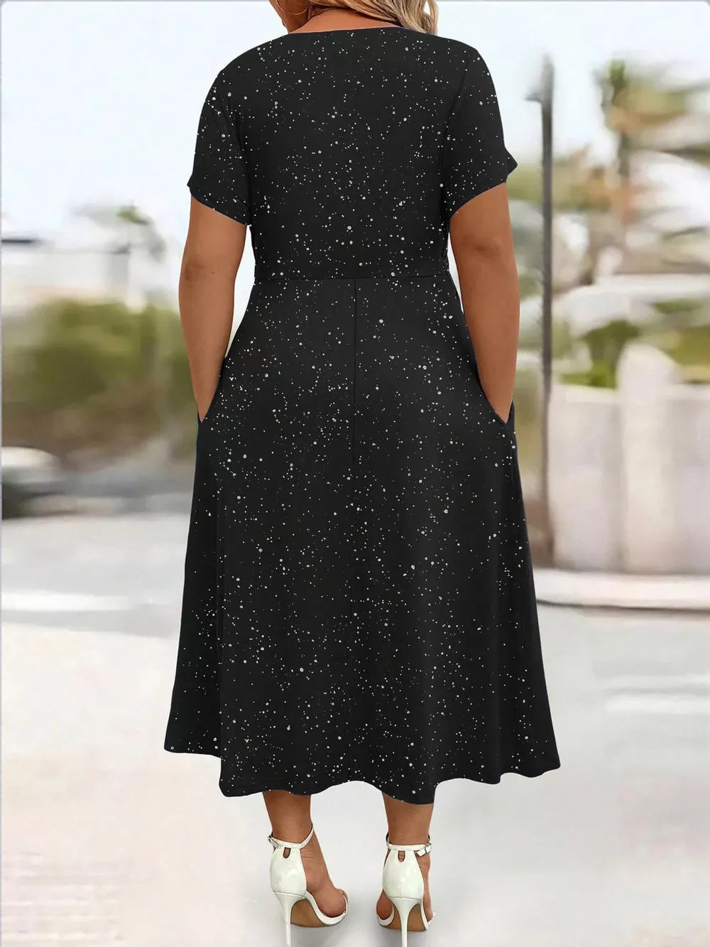 Full Size Twisted Front Short Sleeve Midi Dress with Pockets Plus Size, image 3