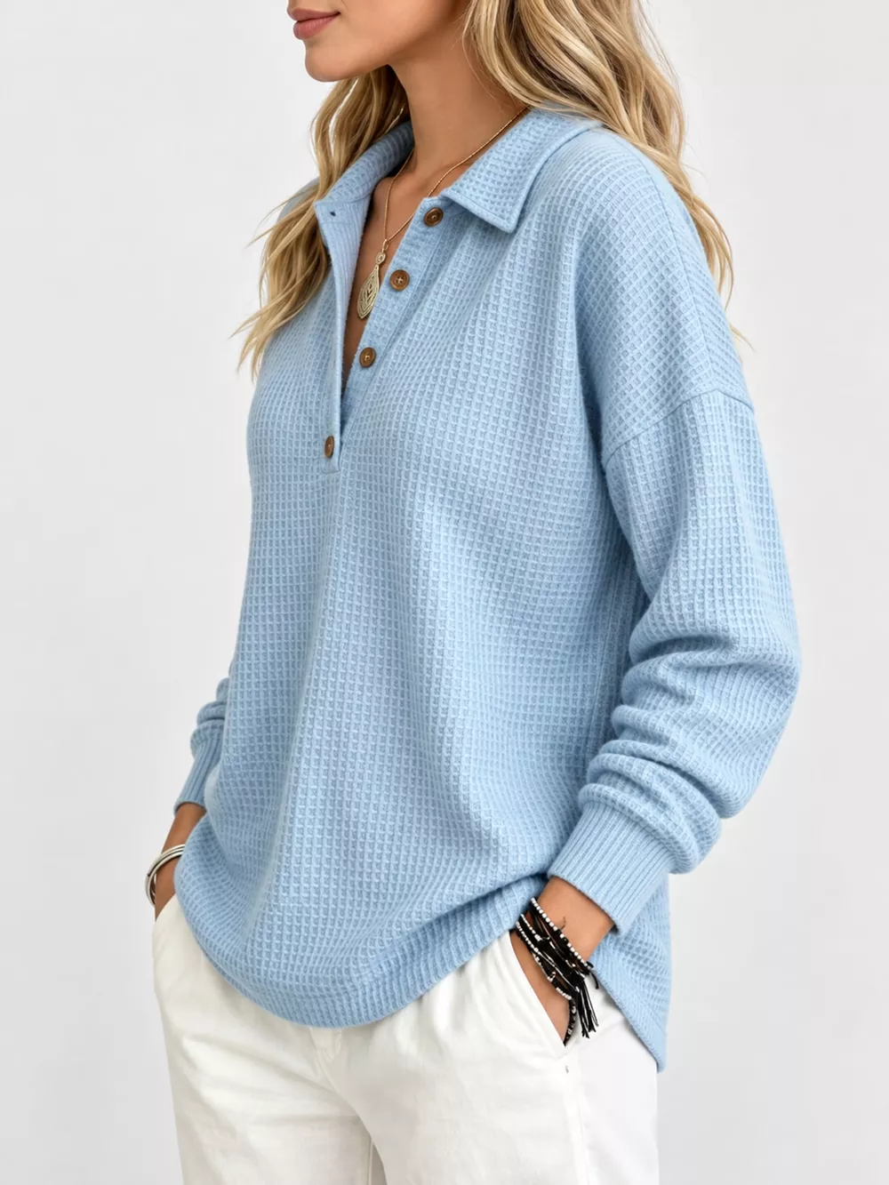 Full Size Waffle Knit Dropped Shoulder Top Plus Size, image 22