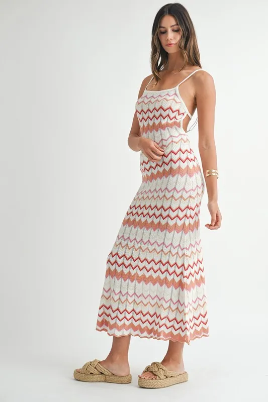 Lightweight Pointelle Chevron Knit Maxi Dress, image 3