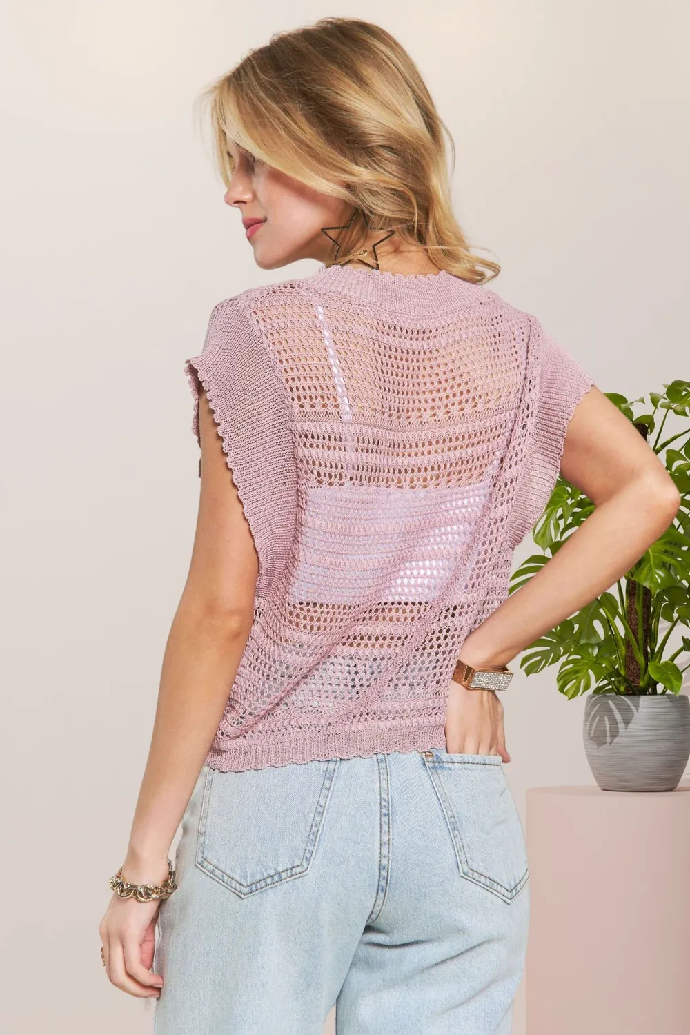 Drawstring Detail Crochet Top, image 3