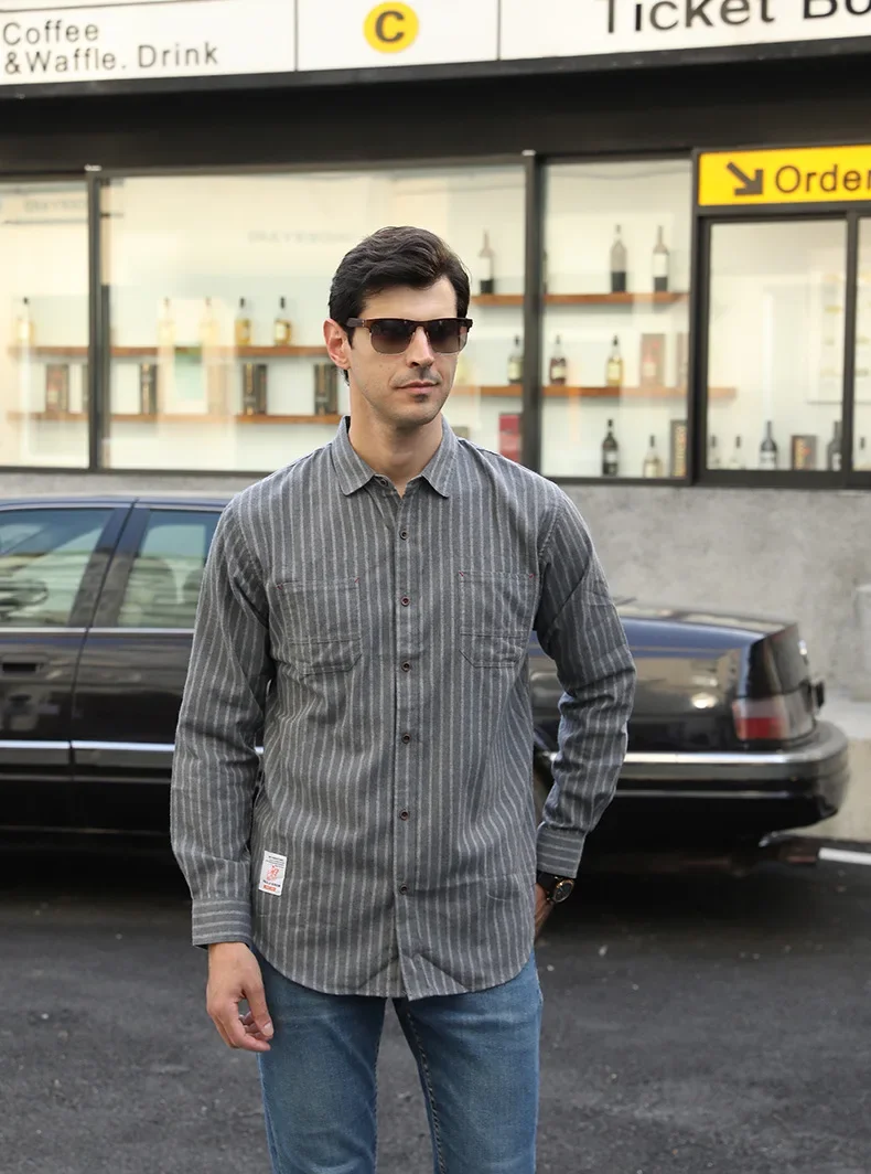 Men's Plus Size Striped Button-Down Long Sleeve Casual Shirt, image 4