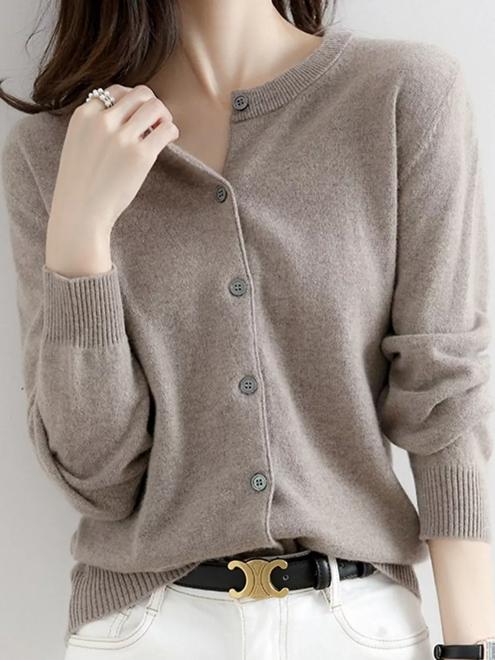 Crew-Neck Button-Down Cardigan, image 49