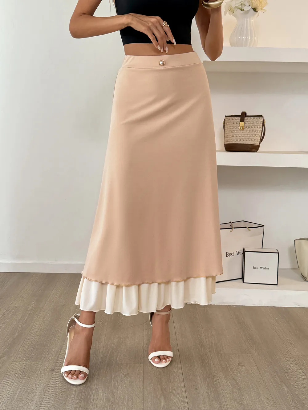 Layered Midi Skirt with Contrast Hem Detail, image 8