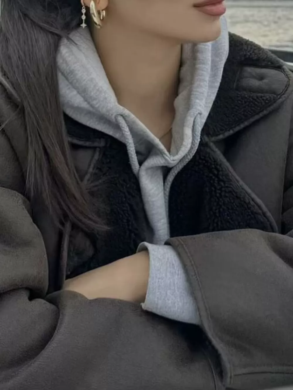 Sherpa Collar Dropped Shoulder Jacket, image 5