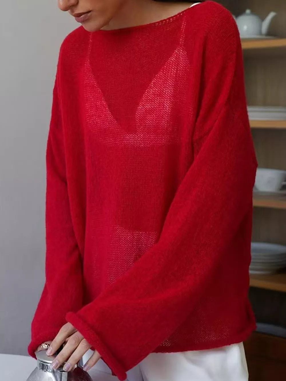 Full Size Sheer Lightweight Knit Top Plus Size, image 9