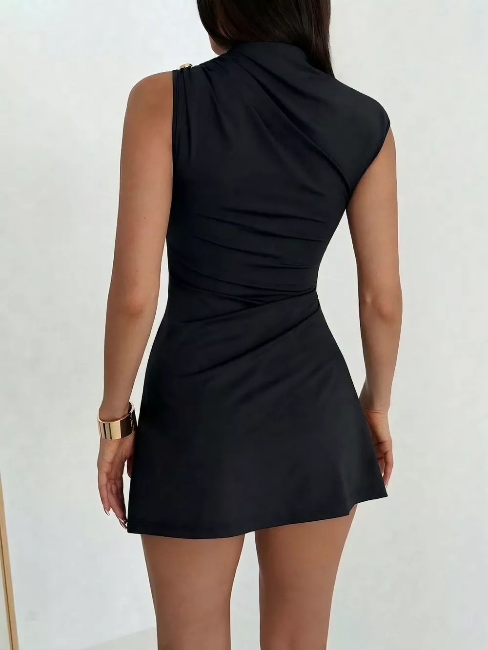 Ruched Asymmetrical Sleeveless Mini Dress, image 4