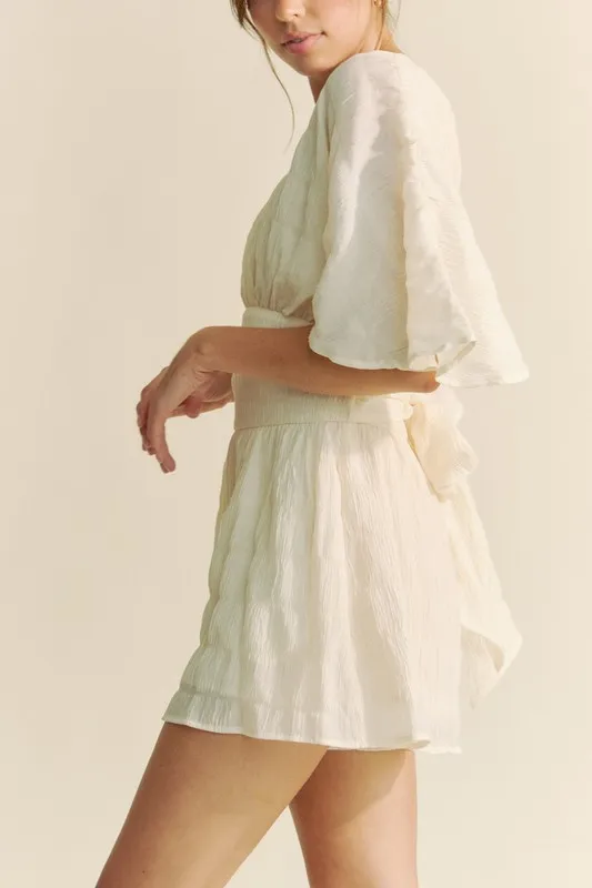 Batwing Sleeve Waist Belt Romper, image 2