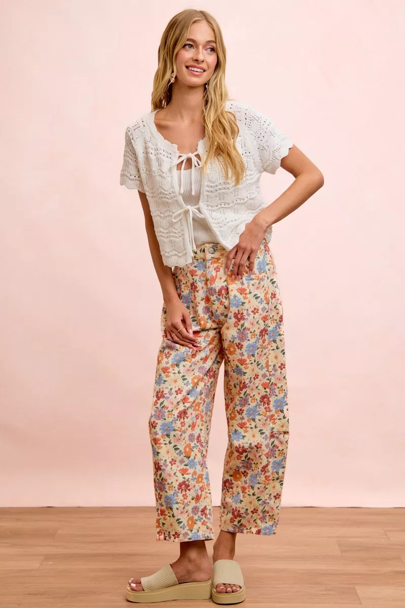 BiBi Washed Floral Printed Twill Barrel Pants, image 14
