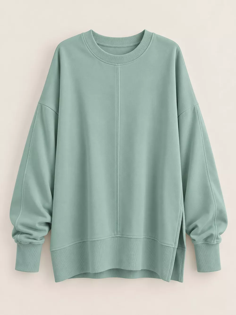 Oversized Crew Neck Sweatshirt with Side Slit, image 55