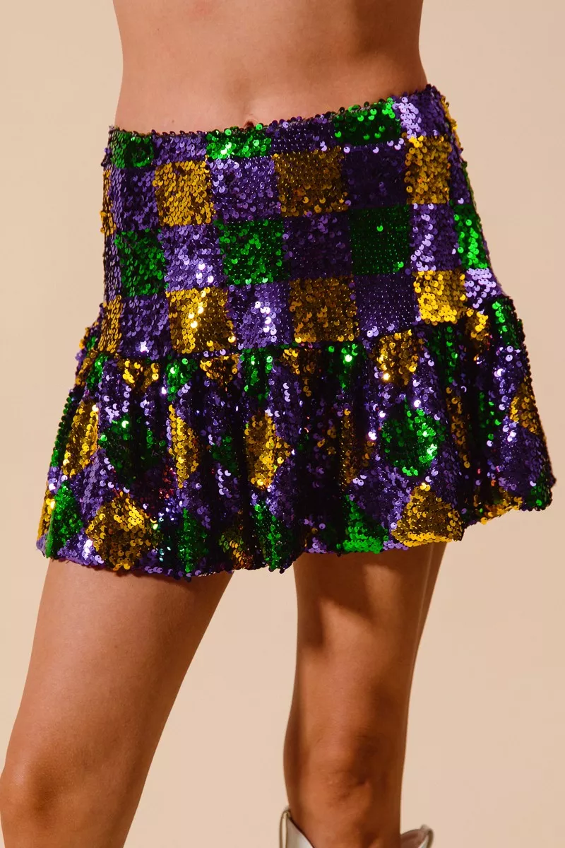 Mardi Gras Checker Sequins Mini Skirt, image 4