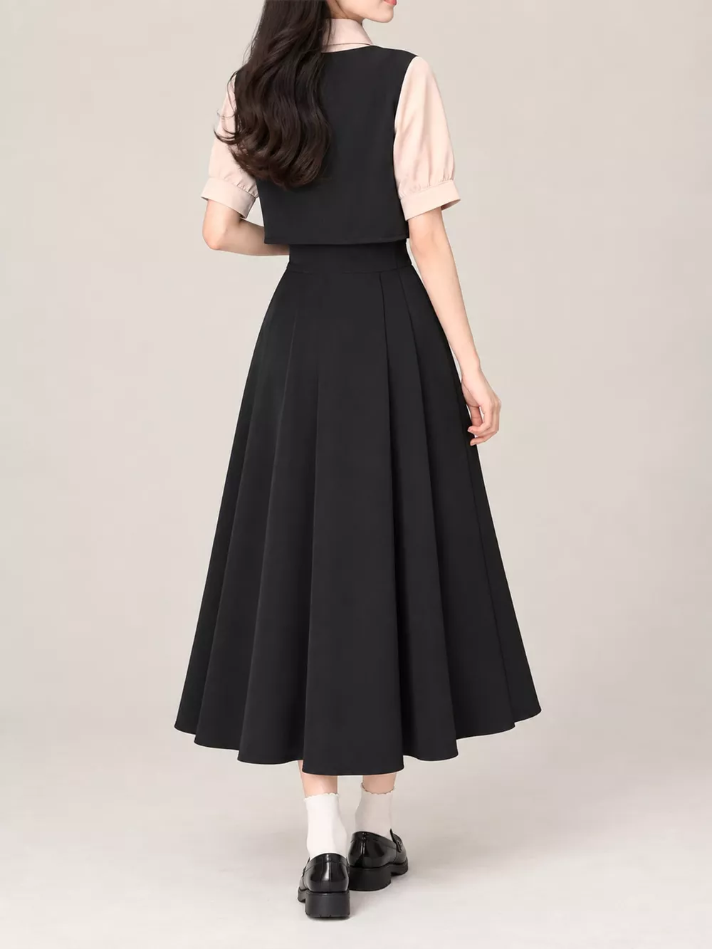 Contrast Short Sleeve Pleated Midi Dress, image 3