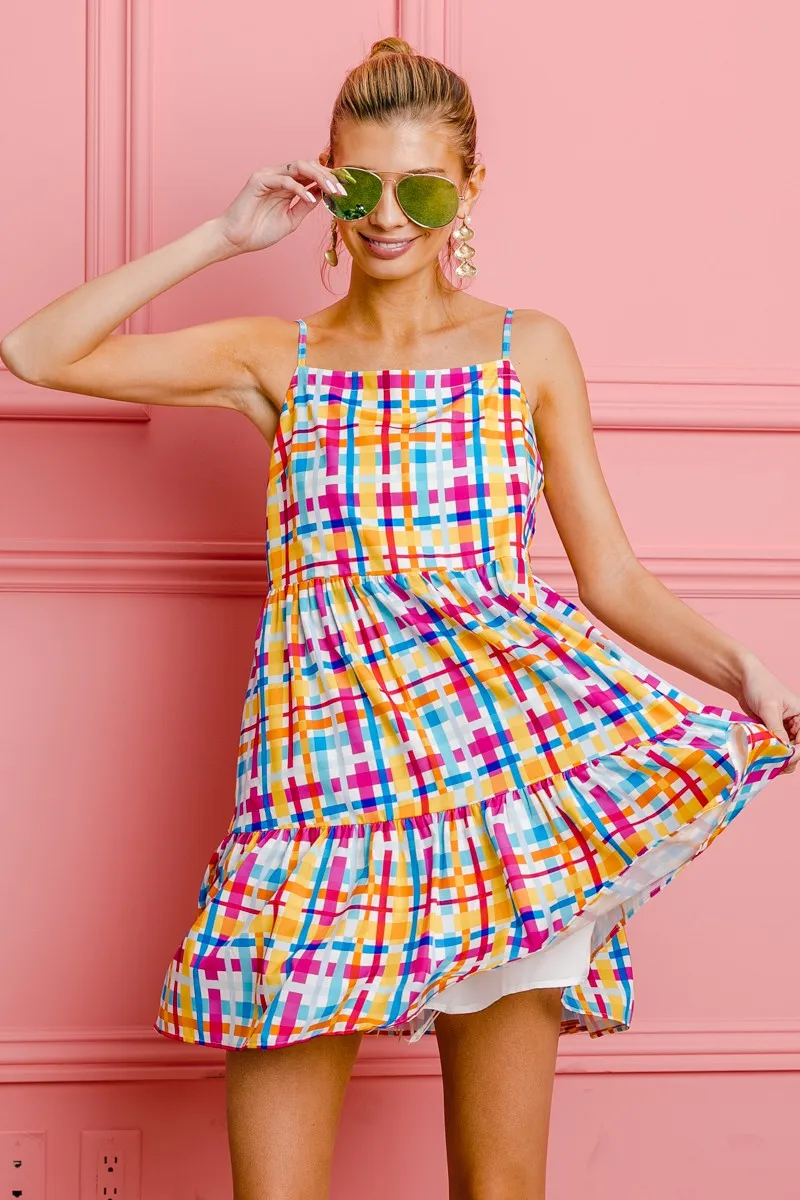 Multi Colors Plaid Sleeveless Sun Dress, image 4