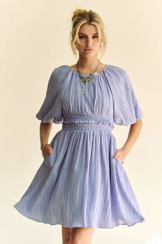 Back Button Puff Sleeve Mini Dress, image 6