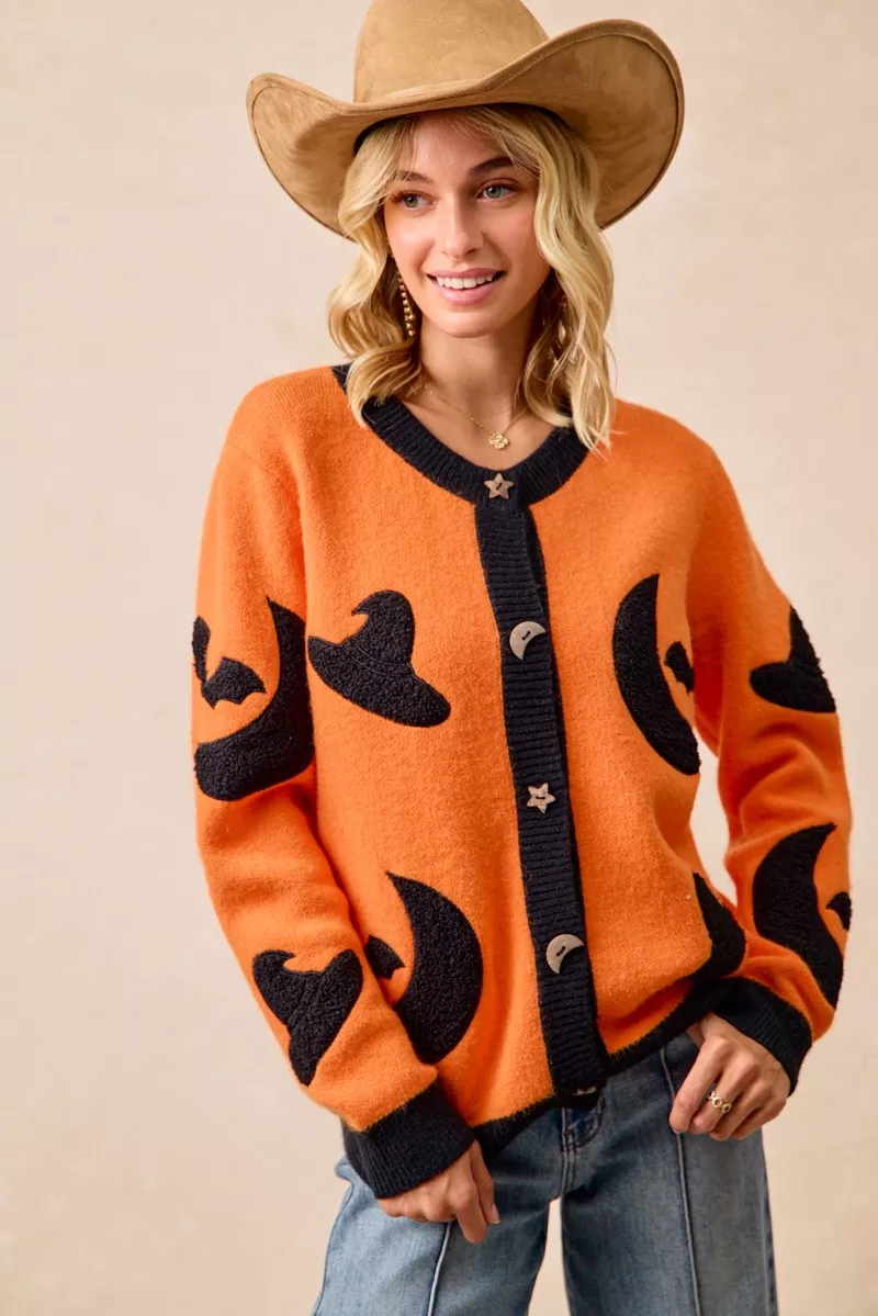Halloween Witch Hat Moon Bat Artwork Cardigan, image 7