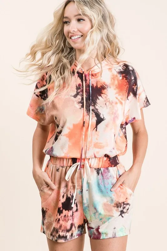 Tie Dye Terry Hoodie With Drawstring, image 5