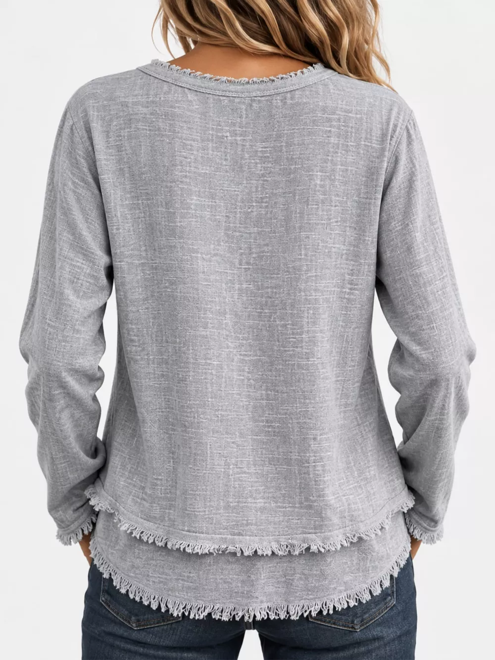 Full Size Frayed Hem V-Neck Blouse Plus Size, image 8